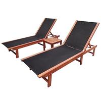 Ligbedden 2 st met tafel massief acaciahout en textileen - thumbnail