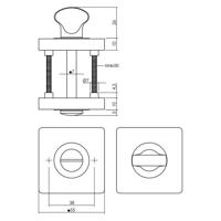 WC-sluiting verdekt 55x55x10mm met nokken en stift 7x7mm antraciet grijs - thumbnail