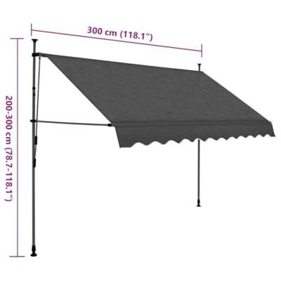 VidaXL Luifel handmatig uitschuifbaar met led 300 cm antracietkleurig