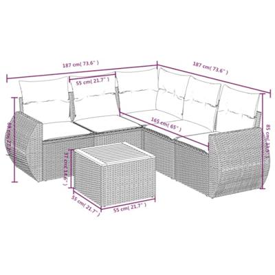 6-delige Loungeset met kussens poly rattan grijs