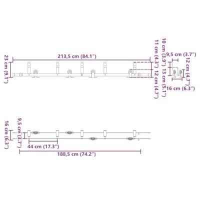VidaXL Doos met onderdelen voor schuifdeur 213,5 cm staal zwart