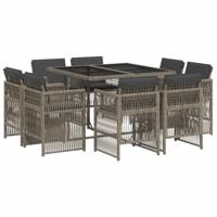 9-delige Tuinset met kussens poly rattan grijs - thumbnail