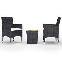 3-delige Bistroset poly rattan en massief hout zwart - thumbnail