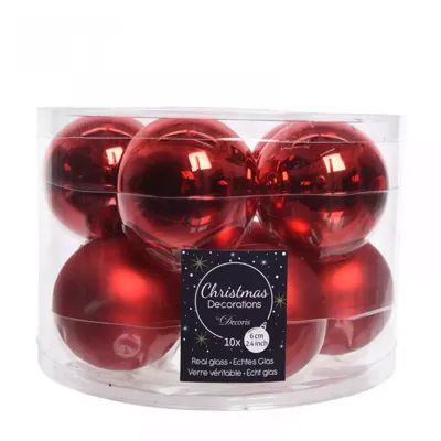 Decoris kerstballen Glas 10st kerstrood 6cm Decoris kerstballen Glas 10st kerstrood 6cm