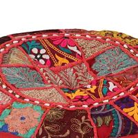Poef patchwork rond handgemaakt 40x20 cm katoen rood - thumbnail