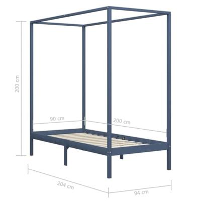 Hemelbedframe massief grenenhout grijs 90x200 cm Hemelbedframe massief grenenhout grijs 90x200 cm