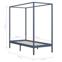 Hemelbedframe massief grenenhout grijs 90x200 cm - thumbnail