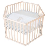 Hegaxonal Baby Box - ROBA - LIEBHABEAR - In hoogte verstelbaar - Verwijderbare basis - 6 geremde wielen - Natuurlijk hout - Teddybeerpatroon - thumbnail