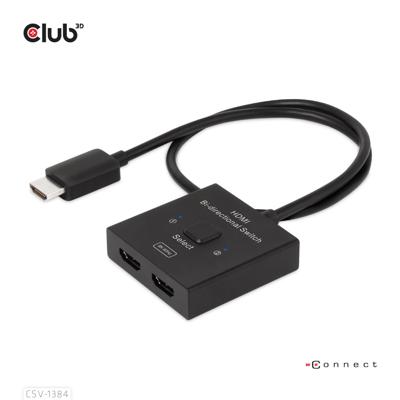 Club 3D hdmi switch 2-in-1 bi-directional for 8k60hz or 4k120hz (zwart, 0.5 meter)