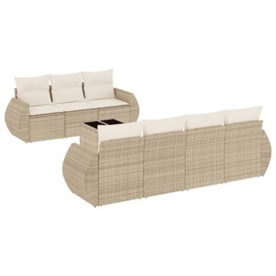 8-delige Loungeset met kussens poly rattan beige