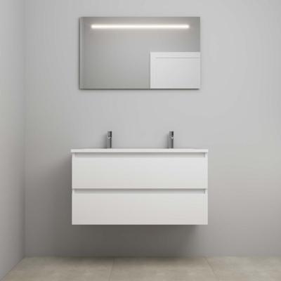 On-Line Badkamermeubelset - 100 cm - Voorgemonteerd - Acryl Wastafel - 2 Kraangaten - Spiegel met LED-Verlichting - Hoogglans Wit
