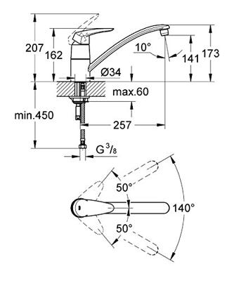 GROHE Eurodisc Keukenkraan - laag - draaibare uitloop - chroom 33770001