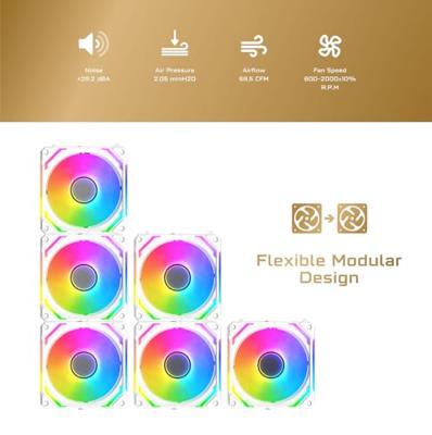 XIGMATEK - Starlink Ultra Arctic (wit) - Pak 3 pc-ventilatoren - 3x120 mm ARGB - 800-2000 RPM - <29,2 dBA - 68,5 CFM - Inclusief hub