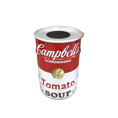 Olievat prullenbak 60L - Campbell Soup - Met gat in deksel