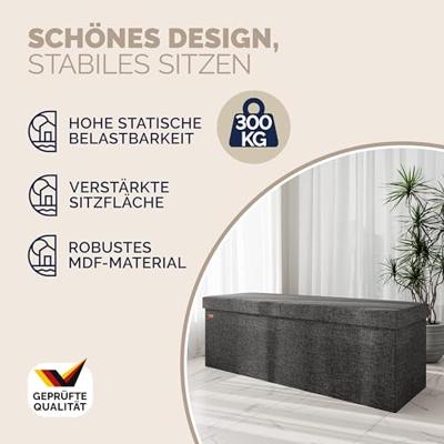 Opvouwbare Zitbank met opbergruimte en deksel - 115cm - Donkergrijs Opvouwbare Zitbank met opbergruimte en deksel - 115cm - Donkergrijs