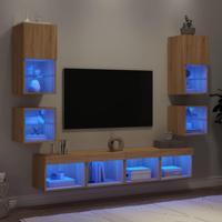 8-delige Tv-wandmeubelset met LED bewerkt hout sonoma eiken - thumbnail