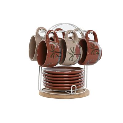 Set van koffiekopjes Home ESPRIT Geel Beige Terra cotta Lila Metaal Dolomite 180 ml