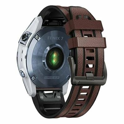 By Qubix - leer + siliconen bandje - Donkerbruin - Compatible met Garmin Instinct 3 / Instinct E - 45mm - Compatible Garmin bandje - Bandbreedte: 22mm