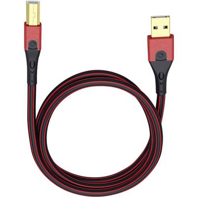 Oehlbach USB Evolution B - hoogwaardige USB-kabel type 2.0 USB-A naar USB-B - SPOFC, voor audiostreaming, DAC en printer - zwart/rood - 50 cm