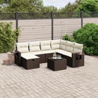 8-delige Loungeset met kussens poly rattan bruin - thumbnail