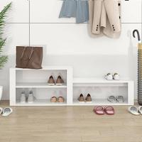 Schoenenkast 150x35x45 cm bewerkt hout hoogglans wit - thumbnail