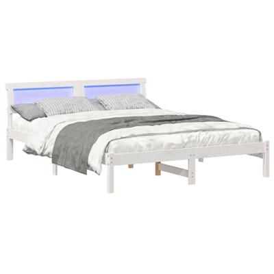 Bedframe met LED -striplichten met hoofdeinde Wit 160 x 200 cm Grenenhout Bedframe met LED -striplichten met hoofdeinde Wit 160 x 200 cm Grenenhout