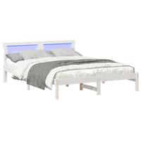 Bedframe met LED -striplichten met hoofdeinde Wit 160 x 200 cm Grenenhout - thumbnail