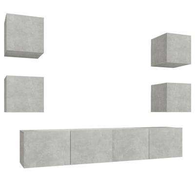 6-delige Tv-meubelset bewerkt hout betongrijs - thumbnail