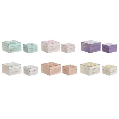 Doos-Juwelenkistje Home ESPRIT Multicolour Roze Lila Mangohout 10 X 10 X 6,6 cm (2 Onderdelen) (6 Stuks)