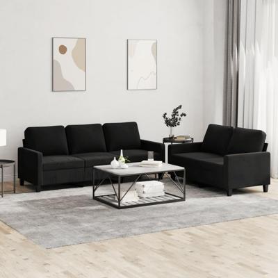 2-delige Loungeset met kussens fluweel zwart - thumbnail