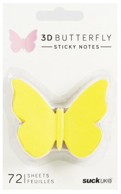 Suck UK memoblok vlinder 3D 5 x 6,5 cm papier geel/roze/blauw