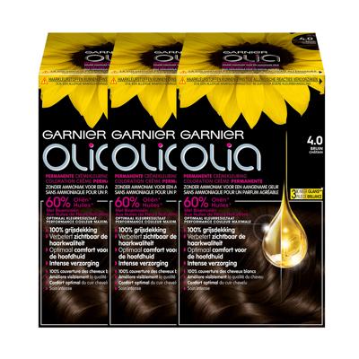 Garnier Olia permanente haarkleuring - 4.0 Donkerbruin - 3 stuks multiverpakking Garnier Olia permanente haarkleuring - 4.0 Donkerbruin - 3 stuks multiverpakking