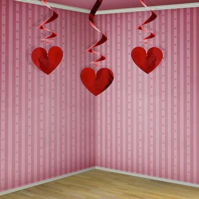 Hangdecoratie metallic hartjes 3 stuks