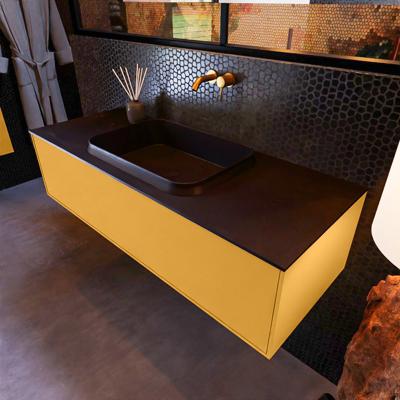 Badkamermeubelset Mondiaz Erin 120 cm met 1 Lade met RIDGE Wastafel Midden Urban Zonder Kraangaten Greeploos Mat Ocher Badkamermeubelset Mondiaz Erin 120 cm met 1 Lade met RIDGE Wastafel Midden Urban Zonder Kraangaten Greeploos Mat Ocher