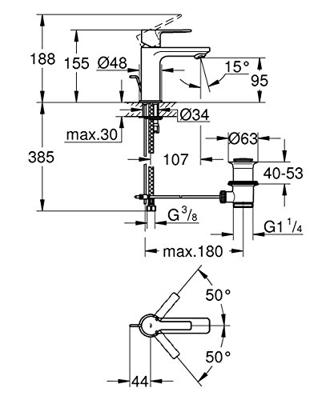GROHE Lineare New waterbesparende wastafelkraan XS-size met waste chroom 32109001 - thumbnail