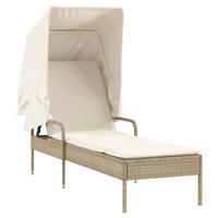 Ligbed met luifel en tafel poly rattan beige - thumbnail