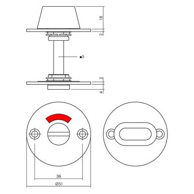 WC-sluiting ø50x2mm met stift 5x5mm structuur zwart