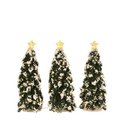 Snowy Conifer with lights b/o 3 pieces h22xd9 cm kersthuisje Luville - Luville