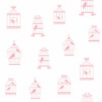 Dutch Wallcoverings Joy - Vogelkooi - Wit/Roze - thumbnail
