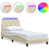 Bedframe met LED zonder matras 90x200 cm stof crèmekleurig - thumbnail