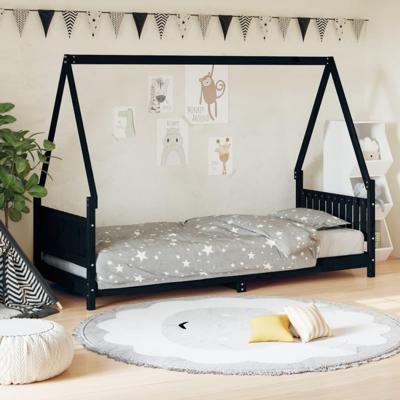 Kinderbedframe 80x200 cm massief grenenhout zwart Kinderbedframe 80x200 cm massief grenenhout zwart