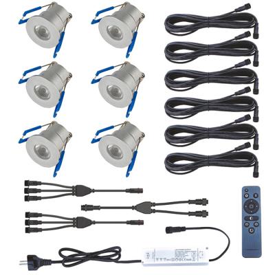 LED Veranda Spot Complete Set - Velvalux - 6 Stuks - 3W - Warm Wit 3000K - Dimbaar - Waterdicht IP65 - Inbouw - Rond - Mat Zilver - Aluminium - 12V