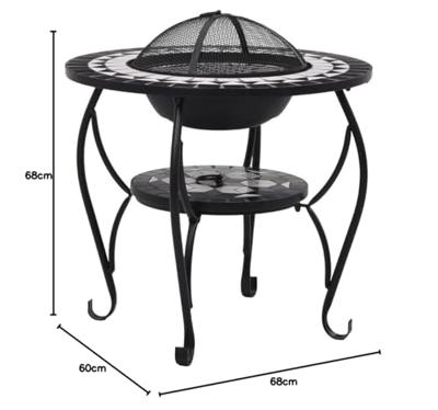 Vuurtafel mozaek 68 cm keramiek zwart en wit
