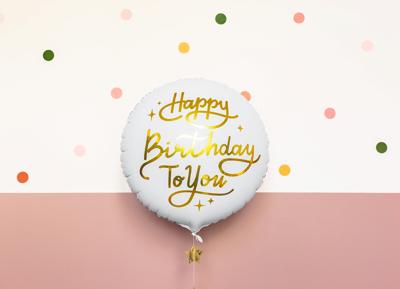 Folieballon Happy Birthday Goud/Wit (45cm)