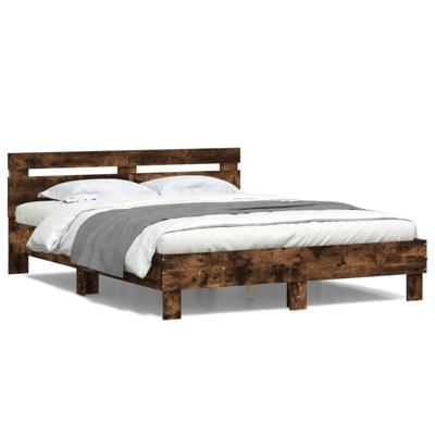 Bedframe met hoofdeinde en LED gerookt eikenkleurig 140x190 cm