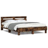 Bedframe met hoofdeinde en LED gerookt eikenkleurig 140x190 cm - thumbnail