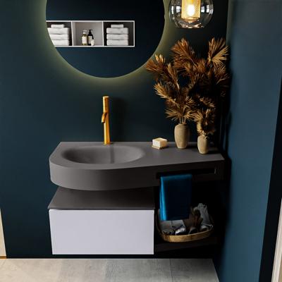 MONDIAZ RIVA 100cm badmeubel onderkast / planchet kleur Cale met 1 lade. Wastafel DULCET links 1 kraangat kleur Dark_Grey.