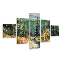 Schilderij - Geschilderd bos (print op canvas), 5luik, premium print - thumbnail