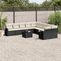 11-delige Loungeset met kussens poly rattan zwart - thumbnail