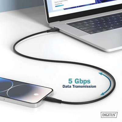 Digitus AK-300342-020-S USB-C-kabel USB 3.2 Gen1 USB-C stekker 2.00 m Zwart (mat) Uitstekende verouderingseigenschappen, Flexibel, Flexibele binnenader,
